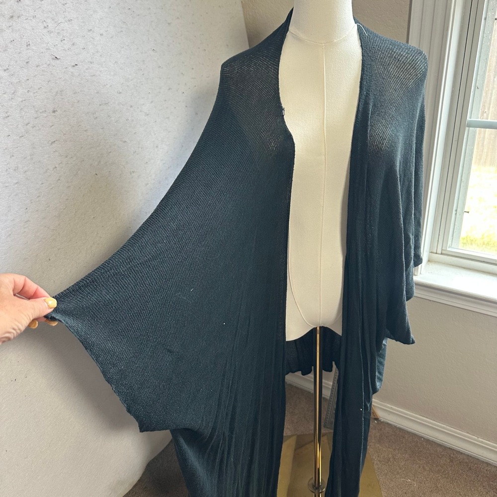 Brandy Melville Open Front Cardigan Batwing Sleeve Sheer Knit Charcoal Grey OS